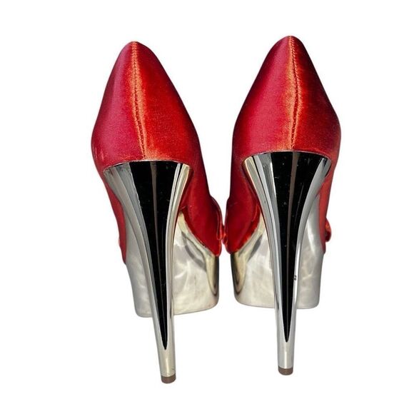 Steve Madden Moscow orange fabric and silver healed stilettos 7 - Picture 7 of 9